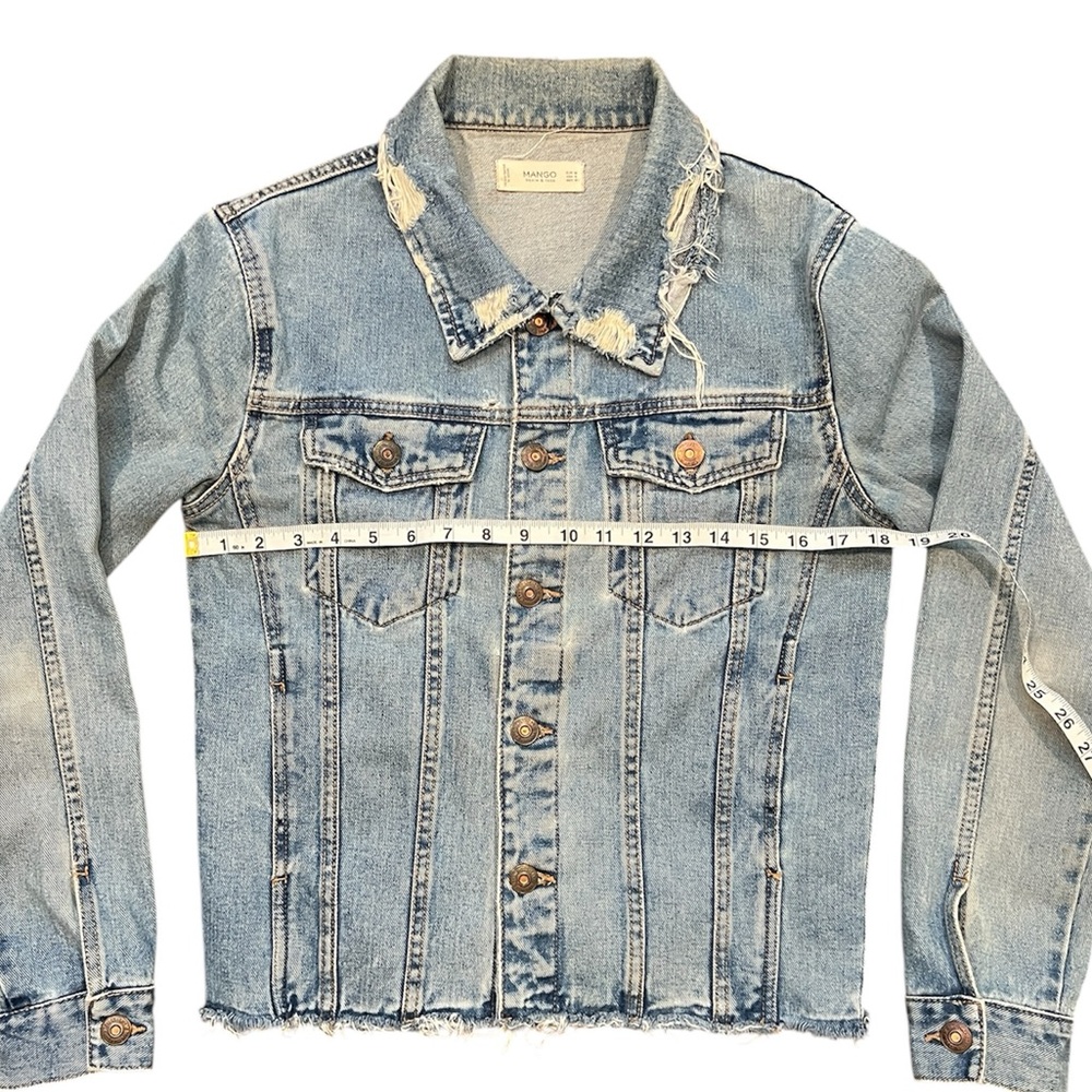Mango Light Blue Distressed Jacket Size Small - image 3